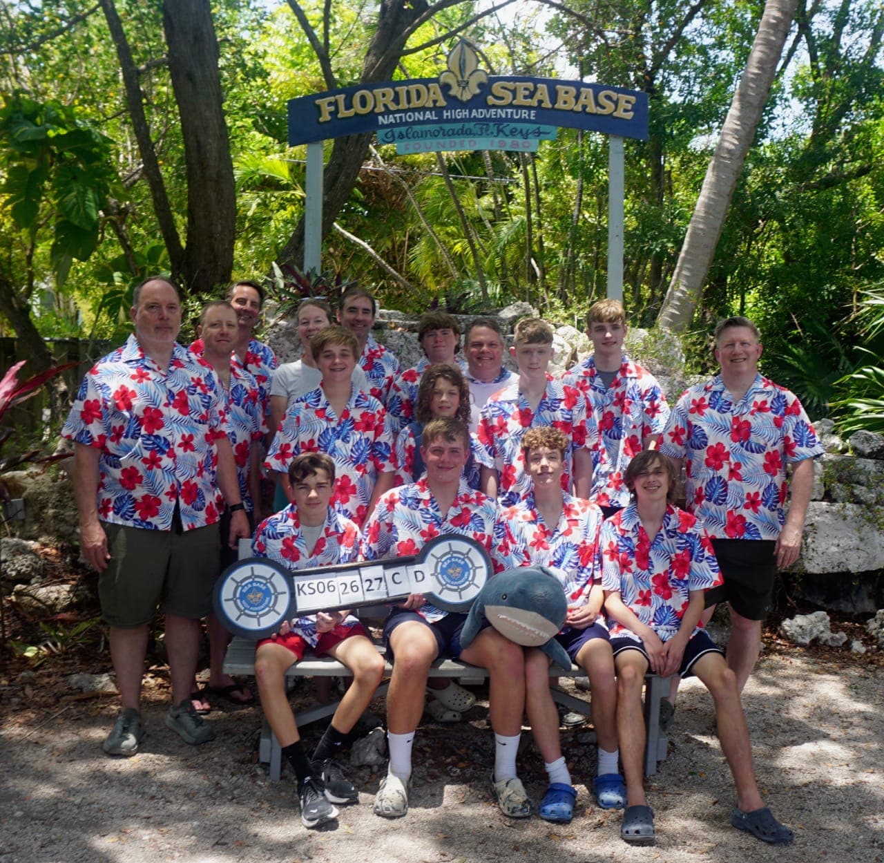 Cranford Troop 80 Scouts and adult leaders gather at Florida Sea Base in Islamorada during their June high-adventure trip.